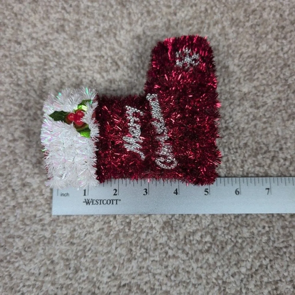 Red Tinsel Christmas‎ Stocking Merry Christmas Snowflake Ornament Decoration